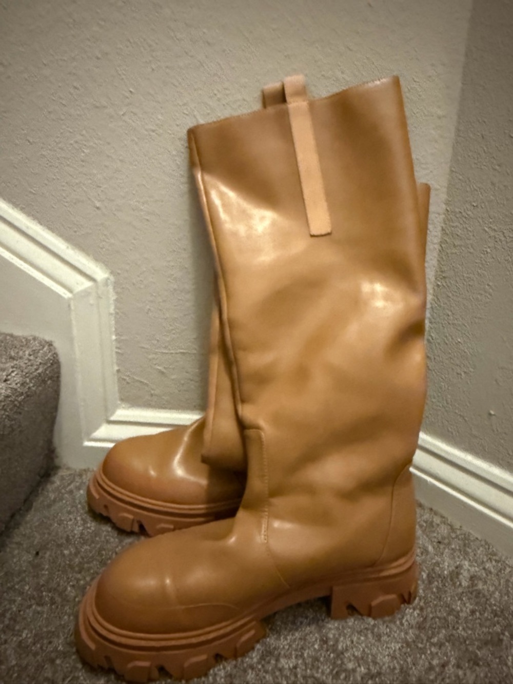 ASOS Tall Tan Lug-Sole Knee-High Combat Boots